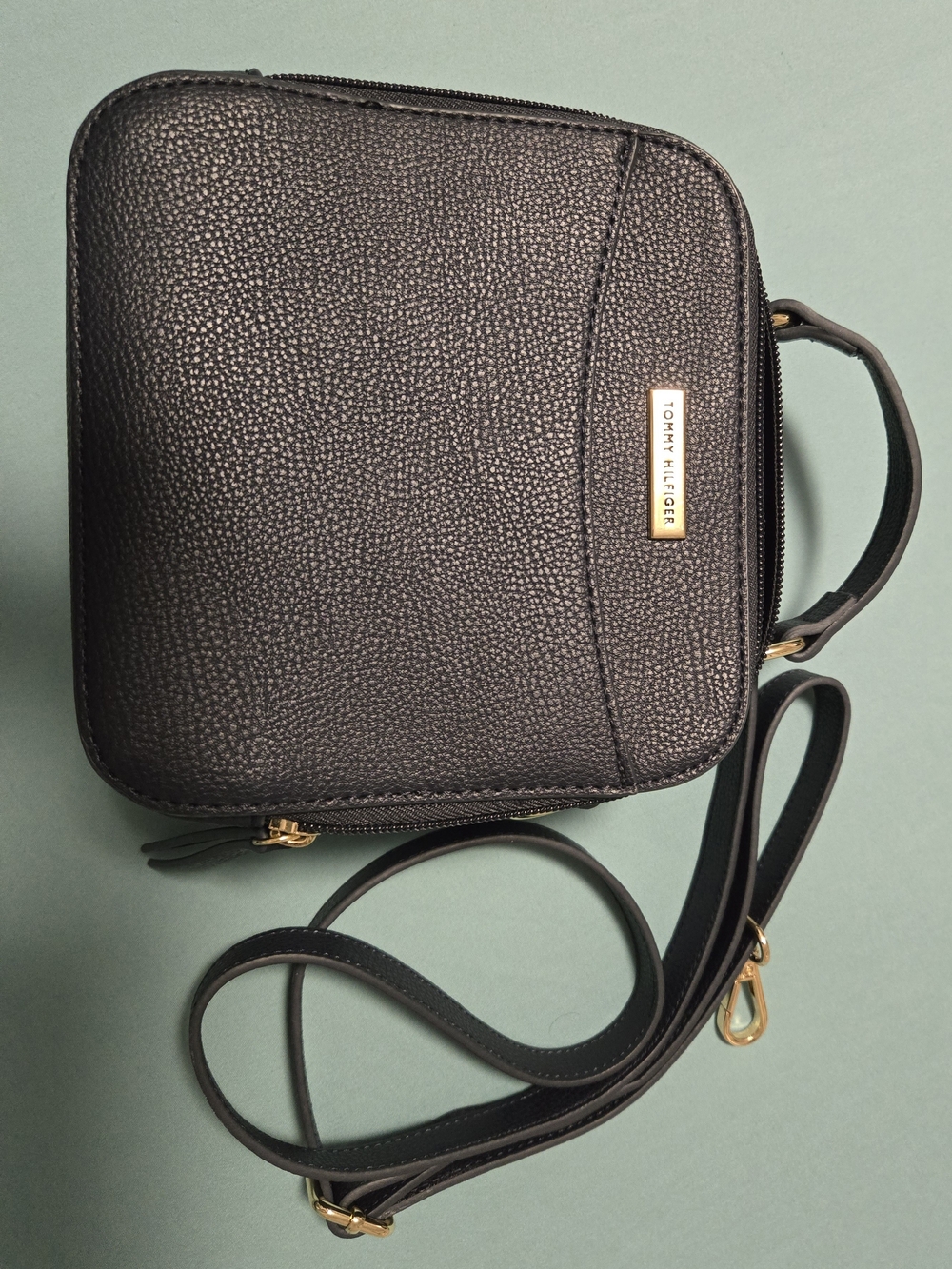 Tommy Hilfiger Black Pebbled Leather Crossbody Bag